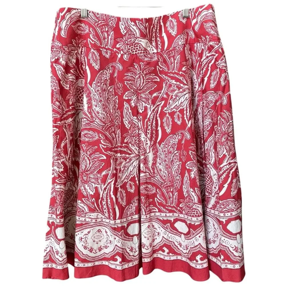 Talbots Dusty Red / Pink and White Floral A-Line Skirt. Size 16 - Picture 6 of 9